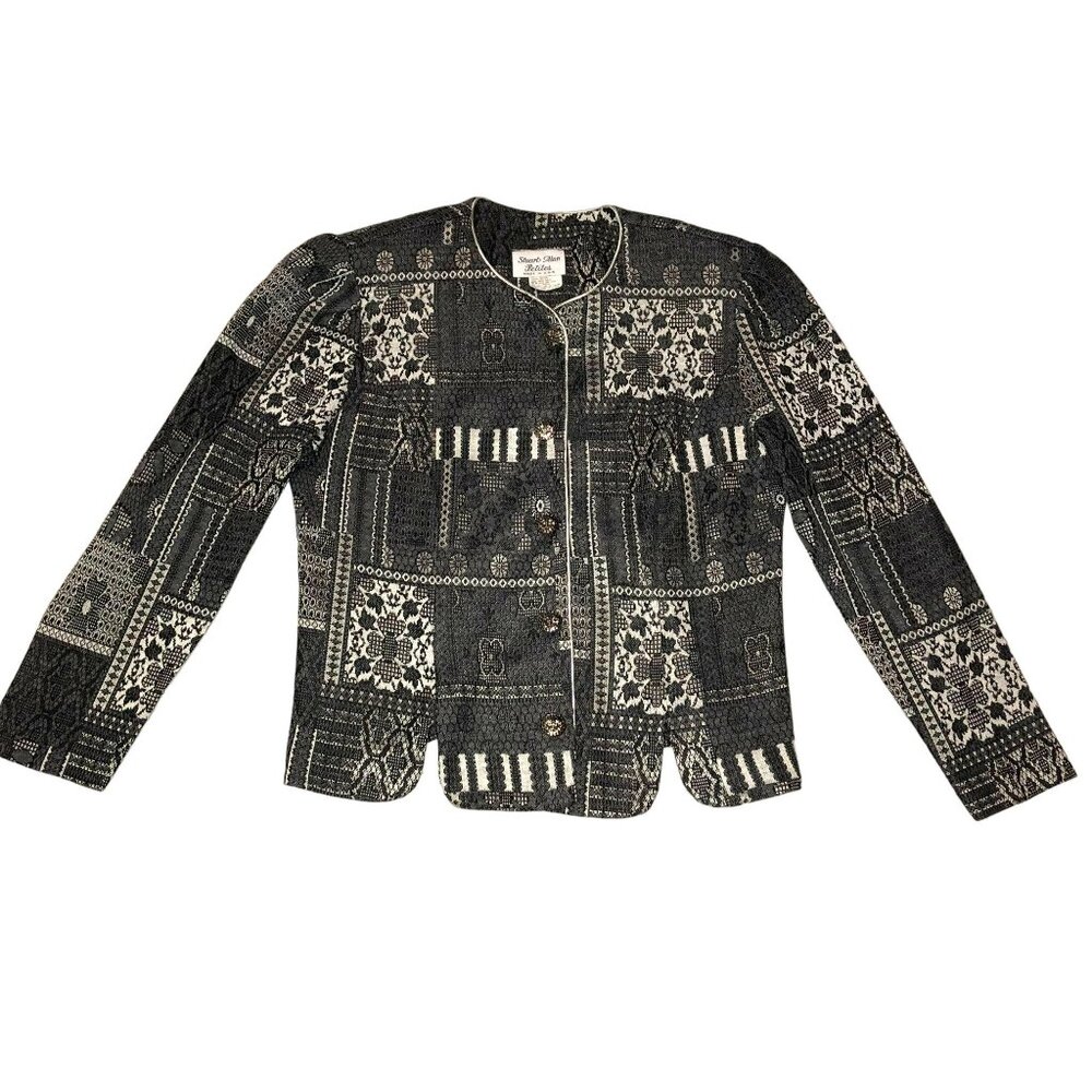 Vtg Stuart Alan Petites Cardigan Sweater Size 6 Gray White USA Made Womens